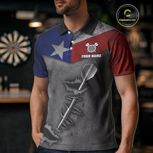 Load image into Gallery viewer, Personalized Texas Flag Steel Tip Dart Polo &amp; 1/4 Zip For Men Custom Texas Darts Team Jersey TDM5262