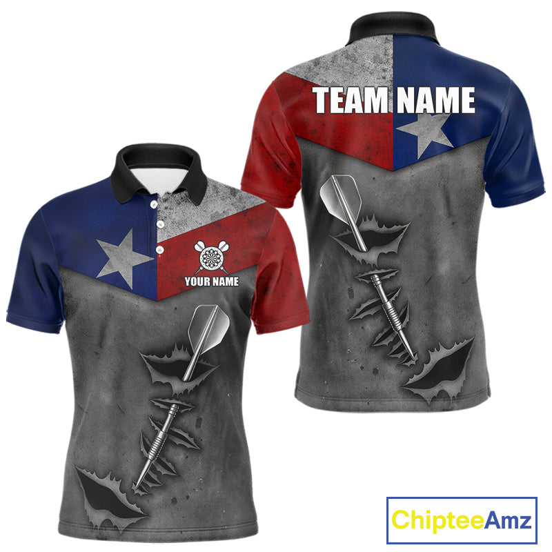Personalized Texas Flag Steel Tip Dart Polo & 1/4 Zip For Men Custom Texas Darts Team Jersey TDM5262
