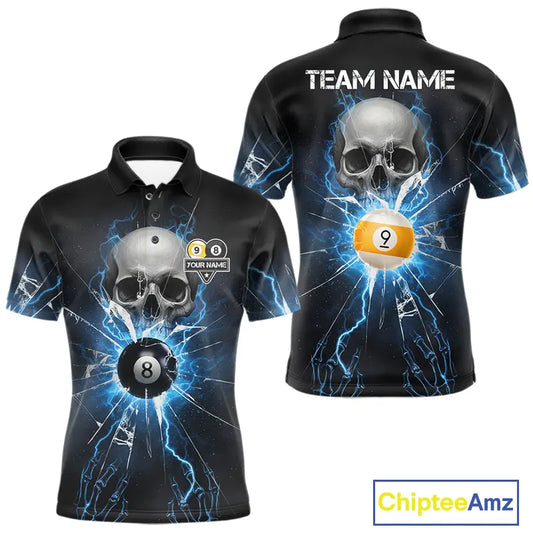Blue Billiard 8 Ball & 9 Ball Skull Pool Shirt For Men Custom Glass Break Billiard Team Jersey TDM5513