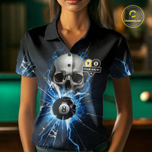 Load image into Gallery viewer, Blue Billiard 8 Ball &amp; 9 Ball Skull Pool Shirt For Women Custom Glass Break Billiard Team Jersey TDM5513