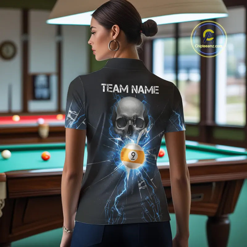 Blue Billiard 8 Ball & 9 Ball Skull Pool Shirt For Women Custom Glass Break Billiard Team Jersey TDM5513