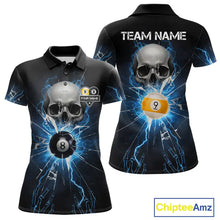 Load image into Gallery viewer, Blue Billiard 8 Ball &amp; 9 Ball Skull Pool Shirt For Women Custom Glass Break Billiard Team Jersey TDM5513