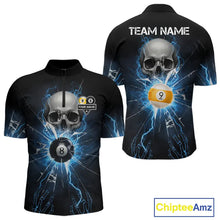 Load image into Gallery viewer, Blue Billiard 8 Ball &amp; 9 Ball Skull Pool Shirt For Men Custom Glass Break Billiard Team Jersey TDM5513