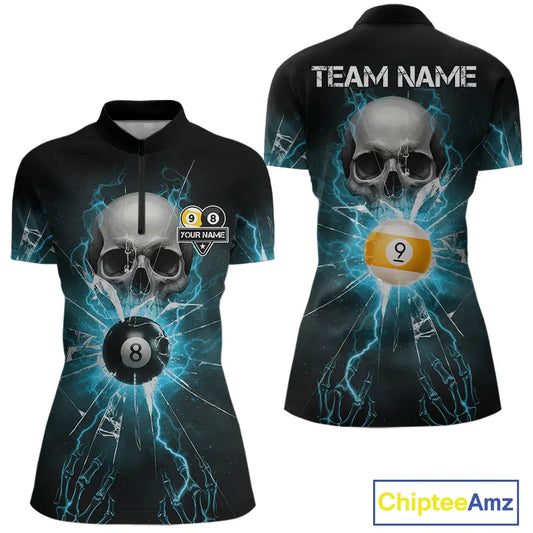Turquoise Billiard 8 Ball & 9 Ball Skull Pool Shirt For Women Custom Glass Break Billiard Team Jersey TDM5515