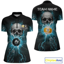 Load image into Gallery viewer, Turquoise Billiard 8 Ball &amp; 9 Ball Skull Pool Shirt For Women Custom Glass Break Billiard Team Jersey TDM5515