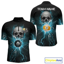 Load image into Gallery viewer, Turquoise Billiard 8 Ball &amp; 9 Ball Skull Pool Shirt For Men Custom Glass Break Billiard Team Jersey TDM5515