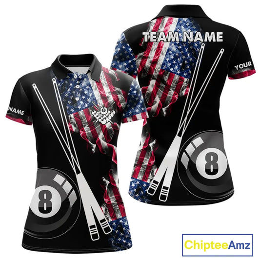 Personalized US Flag Smoke 8 Ball Pool Billiard Shirt For Women Custom Patriotic Billiard Team Jersey TDM5516