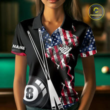 Load image into Gallery viewer, Personalized US Flag Smoke 8 Ball Pool Billiard Shirt For Women Custom Patriotic Billiard Team Jersey TDM5516