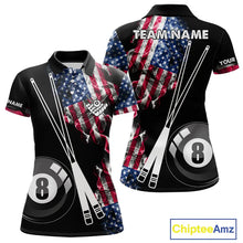 Load image into Gallery viewer, Personalized US Flag Smoke 8 Ball Pool Billiard Shirt For Women Custom Patriotic Billiard Team Jersey TDM5516
