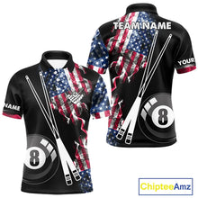 Load image into Gallery viewer, Personalized US Flag Smoke 8 Ball Pool Billiard Shirt For Men Custom Patriotic Billiard Team Jersey TDM5516