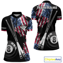 Load image into Gallery viewer, Personalized US Flag Smoke 8 Ball Pool Billiard Shirt For Women Custom Patriotic Billiard Team Jersey TDM5516