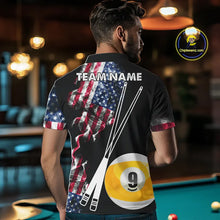 Load image into Gallery viewer, American Flag Smoke 8 Ball &amp; 9 Ball Pool Billiard Shirt For Men Custom Patriotic Billiard Jersey TDM5517