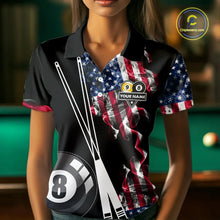 Load image into Gallery viewer, American Flag Smoke 8 Ball &amp; 9 Ball Pool Billiard Shirt For Women Custom Patriotic Billiard Jersey TDM5517