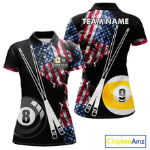 Load image into Gallery viewer, American Flag Smoke 8 Ball &amp; 9 Ball Pool Billiard Shirt For Women Custom Patriotic Billiard Jersey TDM5517