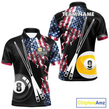 Load image into Gallery viewer, American Flag Smoke 8 Ball &amp; 9 Ball Pool Billiard Shirt For Men Custom Patriotic Billiard Jersey TDM5517
