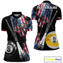 Load image into Gallery viewer, American Flag Smoke 8 Ball &amp; 9 Ball Pool Billiard Shirt For Women Custom Patriotic Billiard Jersey TDM5517