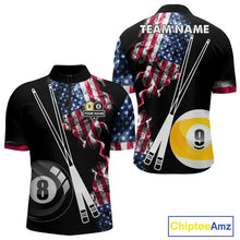 Load image into Gallery viewer, American Flag Smoke 8 Ball &amp; 9 Ball Pool Billiard Shirt For Men Custom Patriotic Billiard Jersey TDM5517