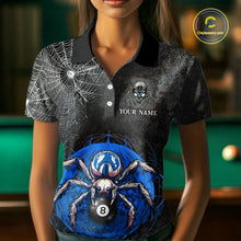 Load image into Gallery viewer, Personalized Grunge Spider Web 8 Ball Pool Billiard Shirt For Women, Billiard Team Jerseys |Blue TDM5518
