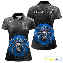 Load image into Gallery viewer, Personalized Grunge Spider Web 8 Ball Pool Billiard Shirt For Women, Billiard Team Jerseys |Blue TDM5518