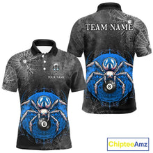 Load image into Gallery viewer, Personalized Grunge Spider Web 8 Ball Pool Billiard Shirt For Men, Billiard Team Jerseys |Blue TDM5518