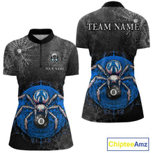 Load image into Gallery viewer, Personalized Grunge Spider Web 8 Ball Pool Billiard Shirt For Women, Billiard Team Jerseys |Blue TDM5518
