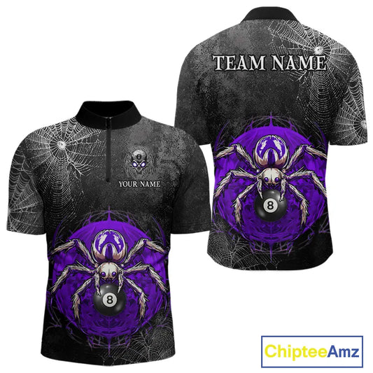 Personalized Grunge Spider Web 8 Ball Pool Billiard Shirt For Men, Billiard Team Jerseys |Purple TDM5519