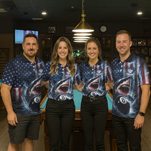 Load image into Gallery viewer, American Flag Shark 8 Ball Billiard Shirt For Men Custom Lightning Patriotic Pool Team Jersey TDM5769