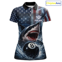 Load image into Gallery viewer, American Flag Shark 8 Ball Billiard Shirt For Women Custom Lightning Patriotic Pool Team Jersey TDM5769