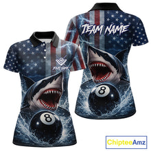 Load image into Gallery viewer, American Flag Shark 8 Ball Billiard Shirt For Women Custom Lightning Patriotic Pool Team Jersey TDM5769