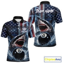 Load image into Gallery viewer, American Flag Shark 8 Ball Billiard Shirt For Men Custom Lightning Patriotic Pool Team Jersey TDM5769