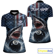 Load image into Gallery viewer, American Flag Shark 8 Ball Billiard Shirt For Women Custom Lightning Patriotic Pool Team Jersey TDM5769
