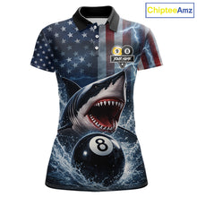 Load image into Gallery viewer, American Flag Shark 8 Ball &amp; 9 Ball Billiard Shirt For Women Custom Lightning Patriotic Pool Jersey TDM5770