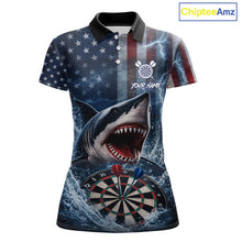 Load image into Gallery viewer, American Flag Shark Darts Shirt For Women Custom Lightning Patriotic Dart Jersey Team Polo &amp; 1/4 Zip TDM5771