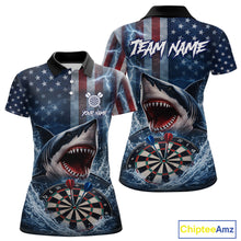 Load image into Gallery viewer, American Flag Shark Darts Shirt For Women Custom Lightning Patriotic Dart Jersey Team Polo &amp; 1/4 Zip TDM5771