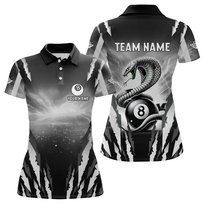 Personalized Thunder Lightning Cobra Snake Women Billiard Shirts, 8 Ball Billiard Team Jerseys |White TDM3609