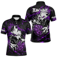 Load image into Gallery viewer, Personalized Wolf Lightning Darts Polo &amp; Quarter Zip Custom Dart Shirts For Men Darts Jersey |Purple TDM3611