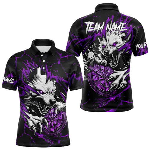Personalized Wolf Lightning Darts Polo & Quarter Zip Custom Dart Shirts For Men Darts Jersey |Purple TDM3611