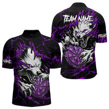 Load image into Gallery viewer, Personalized Wolf Lightning Darts Polo &amp; Quarter Zip Custom Dart Shirts For Men Darts Jersey |Purple TDM3611