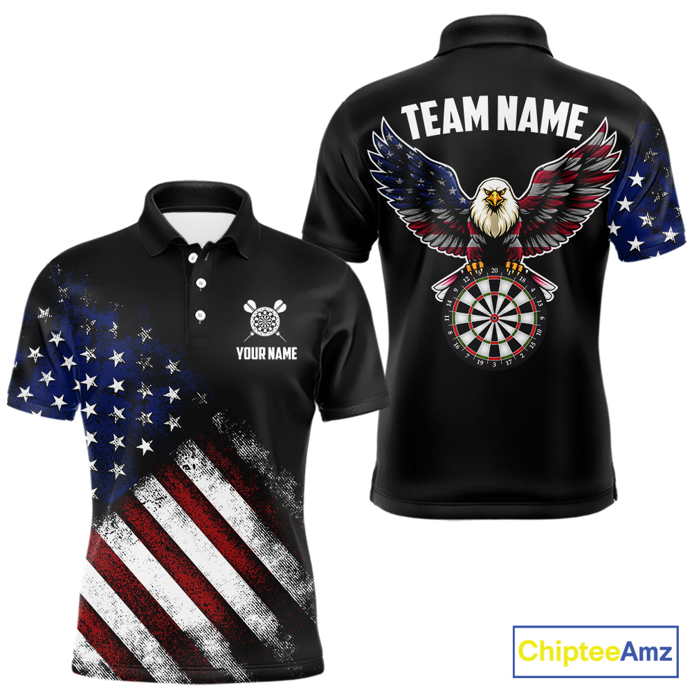 Vintage American Flag Eagle Darts Shirt For Men Custom Patriotic Darts Team Jersey Polo & 1/4 Zip TDM5968