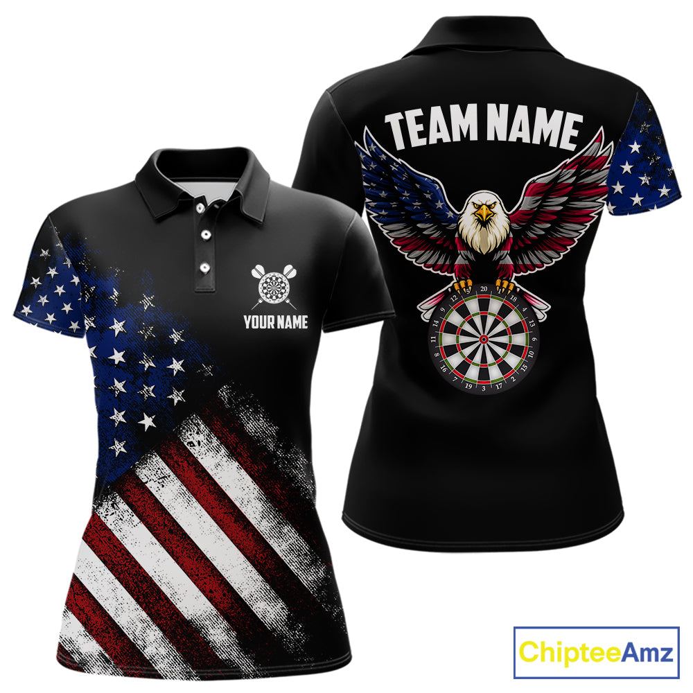 Vintage American Flag Eagle Darts Shirt For Women Custom Patriotic Darts Team Jersey Polo & 1/4 Zip TDM5968