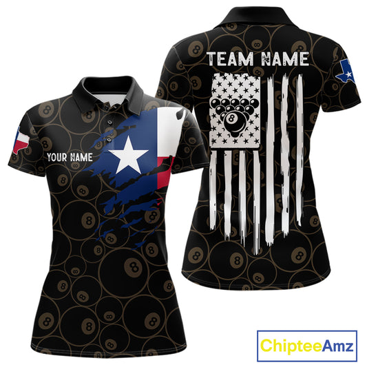 Personalized Texas Flag 8 Ball Pool Shirt For Women Custom US Flag Billiard Jersey Polo & 1/4 Zip TDM6137