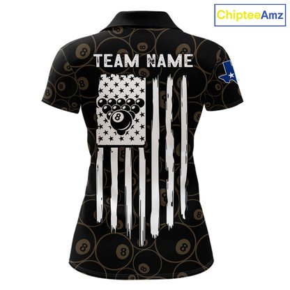 Personalized Texas Flag 8 Ball Pool Shirt For Women Custom US Flag Billiard Jersey Polo & 1/4 Zip TDM6137