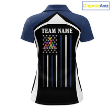 Load image into Gallery viewer, Blue Funny 8 Ball Pool US Flag Billiard Shirt For Women Custom Billiard Team Jersey Polo &amp; 1/4 Zip TDM6365