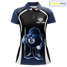 Load image into Gallery viewer, Blue Funny 8 Ball Pool US Flag Billiard Shirt For Women Custom Billiard Team Jersey Polo &amp; 1/4 Zip TDM6365