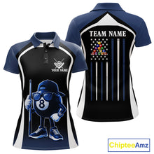 Load image into Gallery viewer, Blue Funny 8 Ball Pool US Flag Billiard Shirt For Women Custom Billiard Team Jersey Polo &amp; 1/4 Zip TDM6365