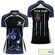 Load image into Gallery viewer, Blue Funny 8 Ball Pool US Flag Billiard Shirt For Women Custom Billiard Team Jersey Polo &amp; 1/4 Zip TDM6365