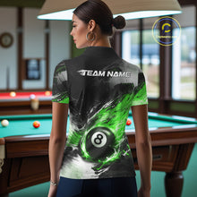 Load image into Gallery viewer, Custom Green Flaming 8 Ball Pool Billiard Shirt For Women, Billiard Team Jersey Polo &amp; 1/4 Zip TDM6371