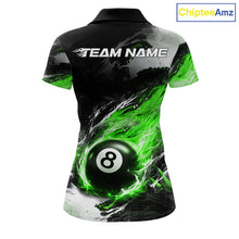 Load image into Gallery viewer, Custom Green Flaming 8 Ball Pool Billiard Shirt For Women, Billiard Team Jersey Polo &amp; 1/4 Zip TDM6371