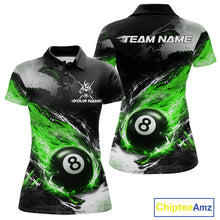 Load image into Gallery viewer, Custom Green Flaming 8 Ball Pool Billiard Shirt For Women, Billiard Team Jersey Polo &amp; 1/4 Zip TDM6371