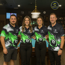 Load image into Gallery viewer, Custom Green Flaming 8 Ball Pool Billiard Shirt For Women, Billiard Team Jersey Polo &amp; 1/4 Zip TDM6371